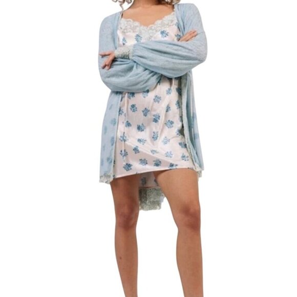 Revolve We are HAH XS Double Set Blue Lace Robe & Floral Slip Reversible NWT 428 - Picture 11 of 12